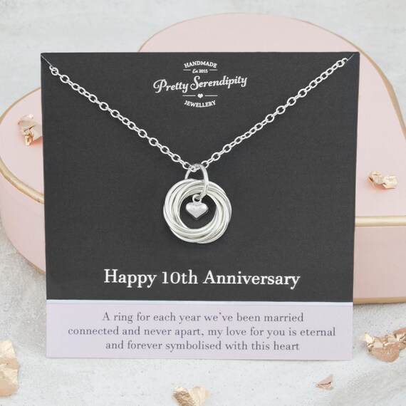 10th Anniversary Necklace 10 Year Wedding Anniversary Gift Sterling Silver Etsy