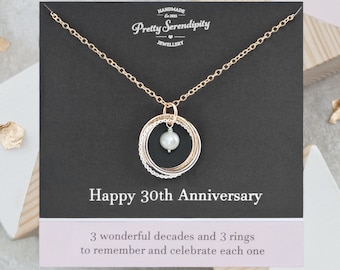 30th Pearl Wedding Anniversary Necklace - Mixed Metal, Sterling Silver and 14ct Gold Fill, 30th Anniversary Gift