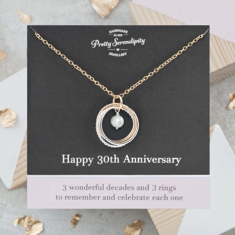 30th Pearl Wedding Anniversary Necklace Mixed Metal, Sterling Silver and 14ct Gold Fill, 30th Anniversary Gift image 1
