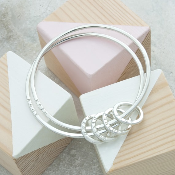 Family Name Bangle - Mum, Dad and 4 Children, Personalised Gifts For Mothers, Mummy Bracelet