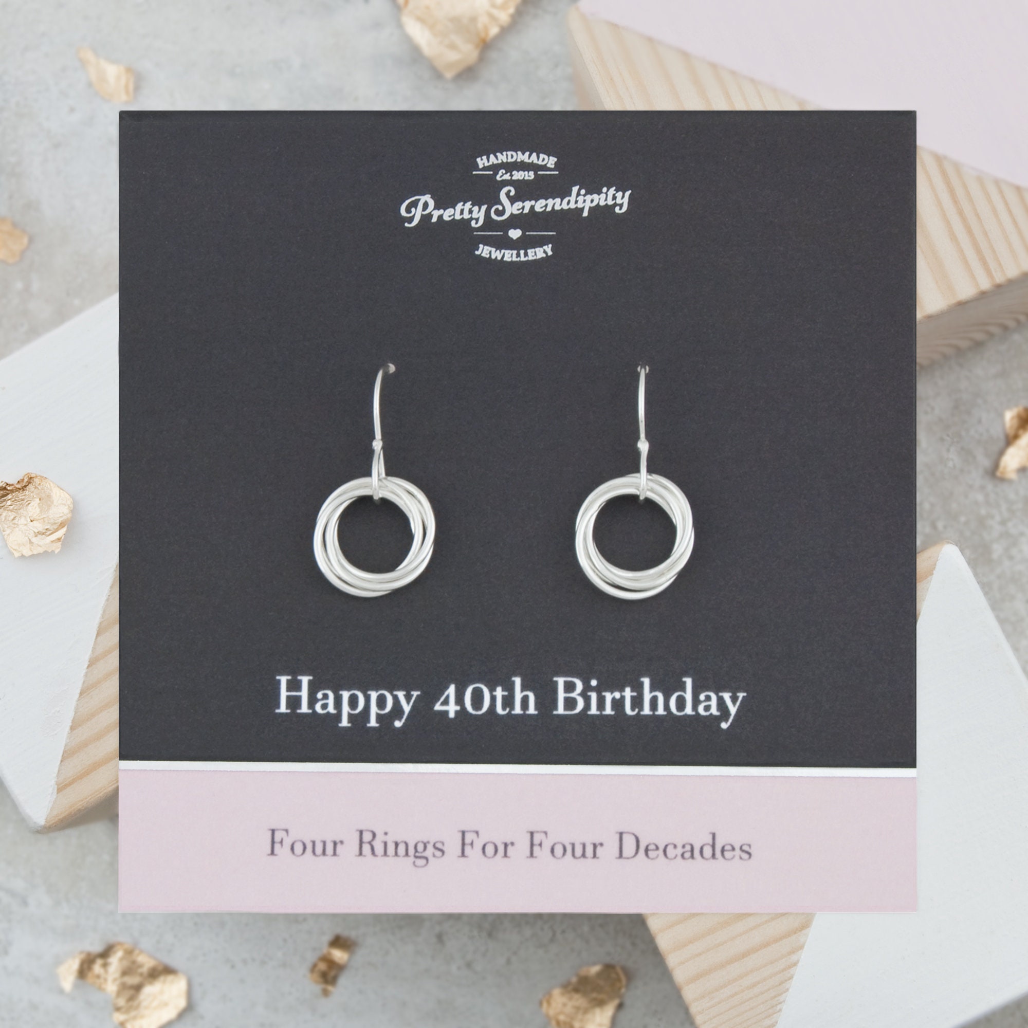 40Th Birthday Earrings, Gift, Jewellery, 4 Rings For Decades