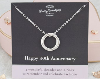 40th Anniversary Necklace - 4 Rings For 4 Decades of Marriage, 40th Anniversary Gift, Sterling Silver