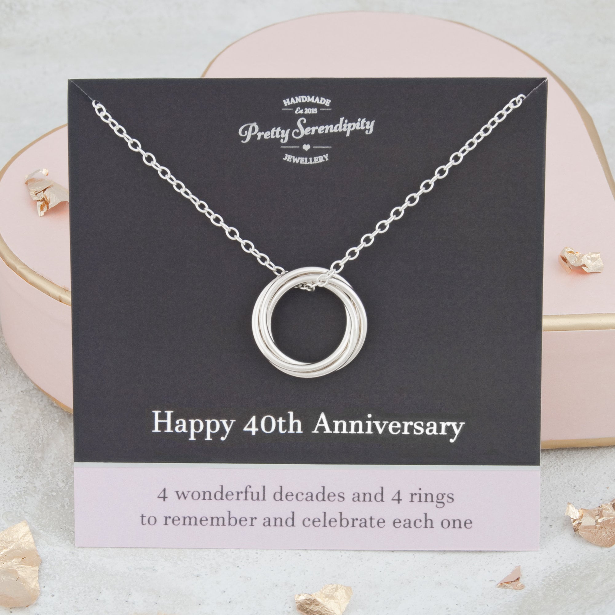 40Th Anniversary Necklace - 4 Rings For Decades Of Marriage, Gift, Sterling Silver
