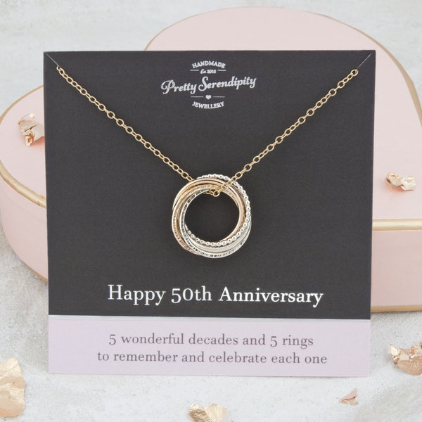 50th Anniversary Mixed Metal Necklace, 50th Wedding Anniversary Gift, Sterling Silver and 14ct Gold Fill