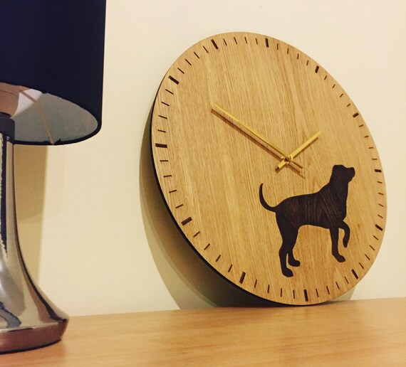 Large Dog Design Clock 40cm Wooden Oak Face Oversized Wall Etsy
