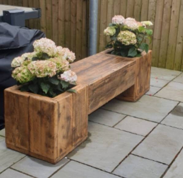Garden bench Garden bench with planters patio bench | Etsy