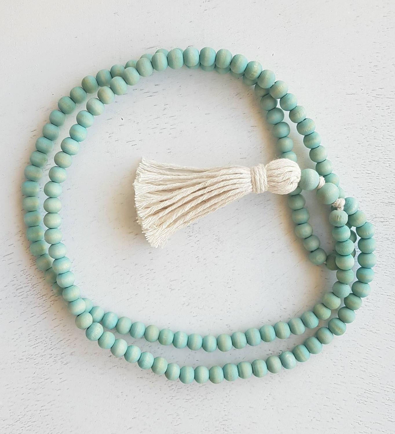 Teal Wooden Bead Necklace Mala Natural Look Tassel - Etsy