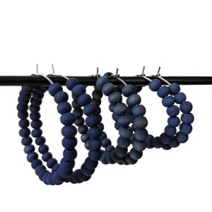 Navy blue Lightweight Hoop Earrings Wooden Everyday Large Hoops Beaded Matte Wood Dangle Loops Handcrafted Hypoallergenic Nickel Free Boho