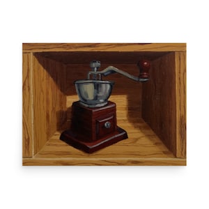 Coffee Grinder Oil Painting Fine Art Print | Vintage Manual Coffee Grinder Artwork | Kitchen Wall Art | Vintage Home Wall Decor