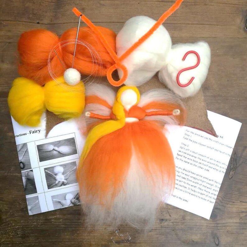 waldorf fairy kit wool toy kit Christmas angel kit Orange Christmas fairy kit Stocking stuffer kit felted angel kit beginner felting
