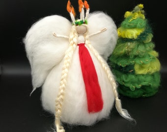 tree topper angel, Saint Lucia topper, St. Lucia angel, tree topper fairy, tree topper doll, needle felt topper, felted tree angel topper uk