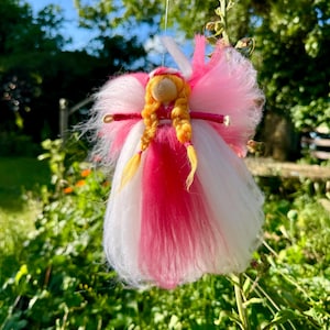 pink fairy doll by Jade shen woodland angel Waldorf soft felted fay fantasy felted gift, pink wool angel children gift hot pink felt fairies