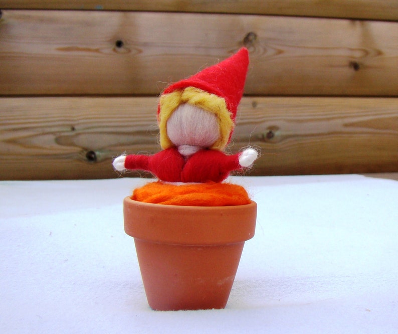 Waldorf party favors Steiner Holiday ornament potted baby elf Christmas pixie favor pocket fairy in pots mini potted elf kendal fairies doll