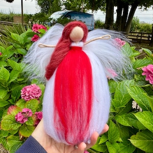 Tree topper angel Christmas tree fairy Guardian angel warldorf fairy doll Needle felted topper Steiner angel white wool Christmas angel Yule
