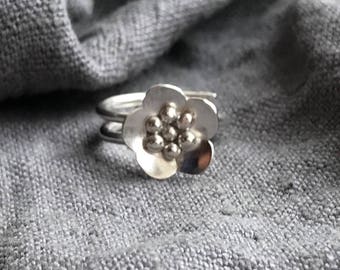 Adjustable Silver Flower Ring