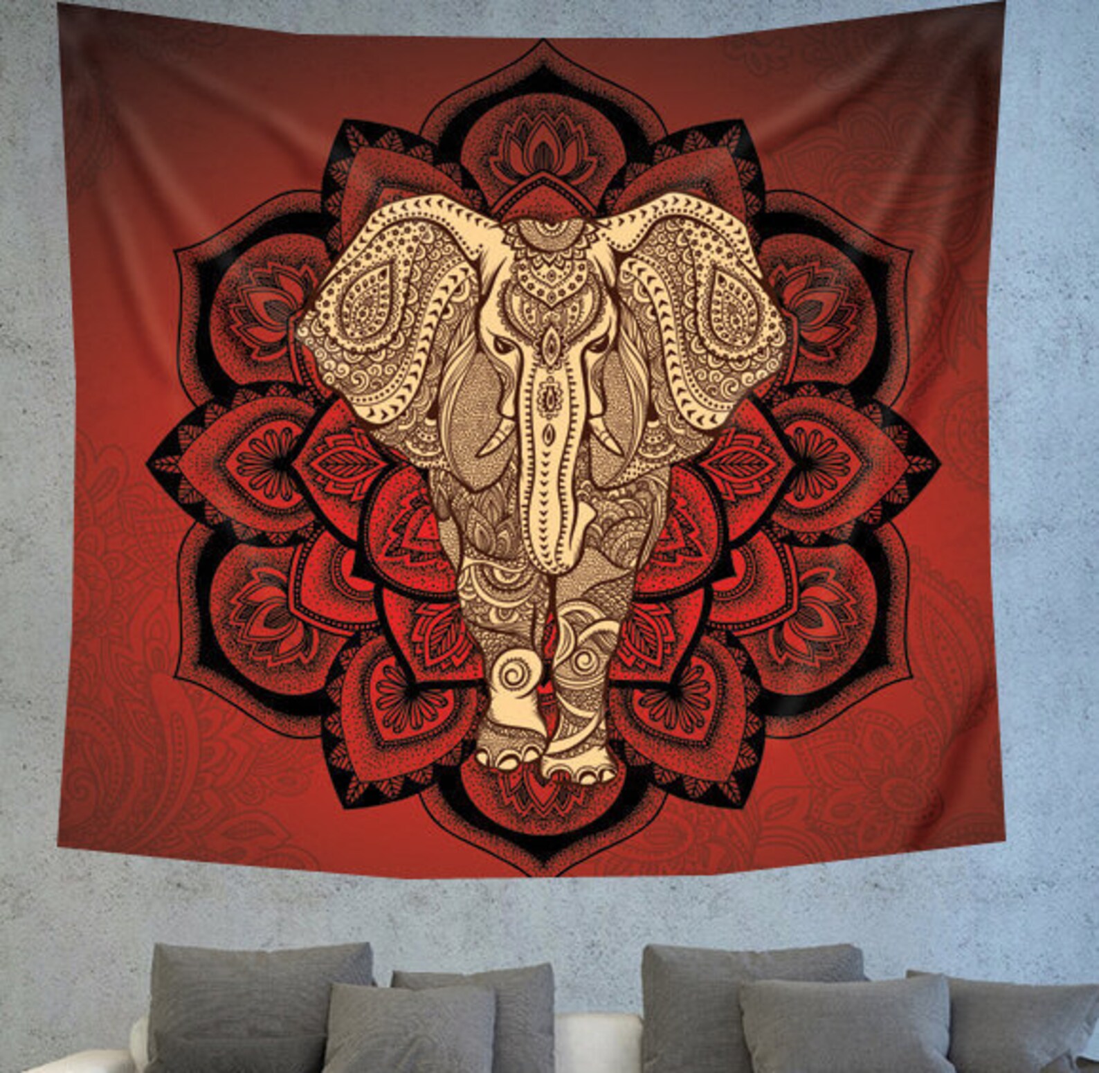 Red Elephant tapestry Bohemian tapestries Hippie boho wall Etsy