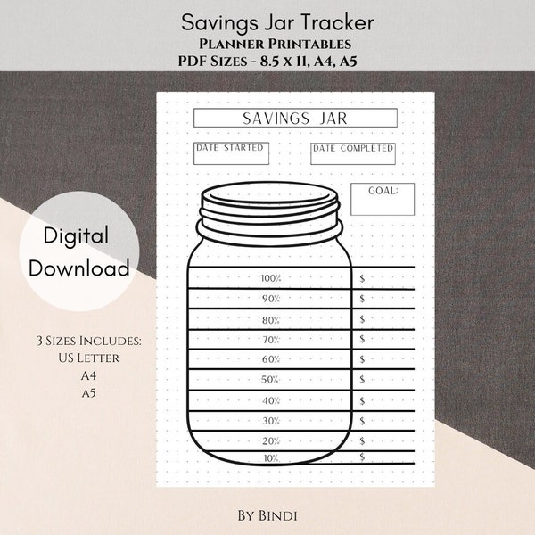 Savings Jar Tracker Printable | US Letter, A4 and A5 Size | Digital Download | Fillable Savings Jar | Planner Printables