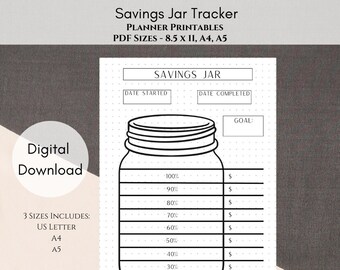 Savings Jar Tracker Printable | US Letter, A4 and A5 Size | Digital Download | Fillable Savings Jar | Planner Printables