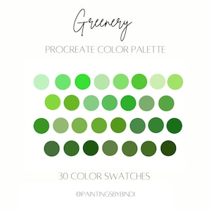 Greenery  Procreate Color Palette | 30 color swatches | iPad illustration tools | Bright Colors | Green Color Palette
