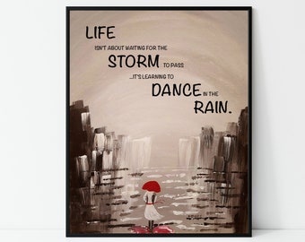 Learn to Dance in the Rain | Abstract Black White Red Painting Print | Wall Decor | Inspirational Quote | Woman Red Umbrella | Fall Decor