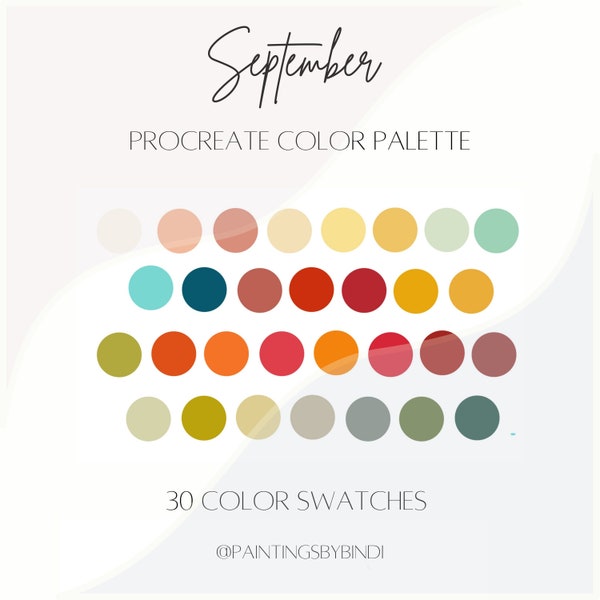 September Procreate Color Palette | 30 color swatches | iPad illustration tools | Fall Colors | Hand Lettering Colors | Autumn Colors