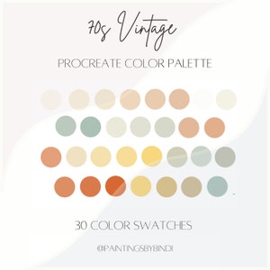 70s Vintage Procreate Color Palette | 30 color swatches | iPad illustration tools | Muted Colors | Boho Color Palette | Lettering