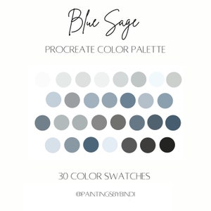 Blauer Salbei Procreate Farbpalette | 30 Farbmuster | iPad Illustrationswerkzeuge | Coole Farben | Rocky Color Swatches