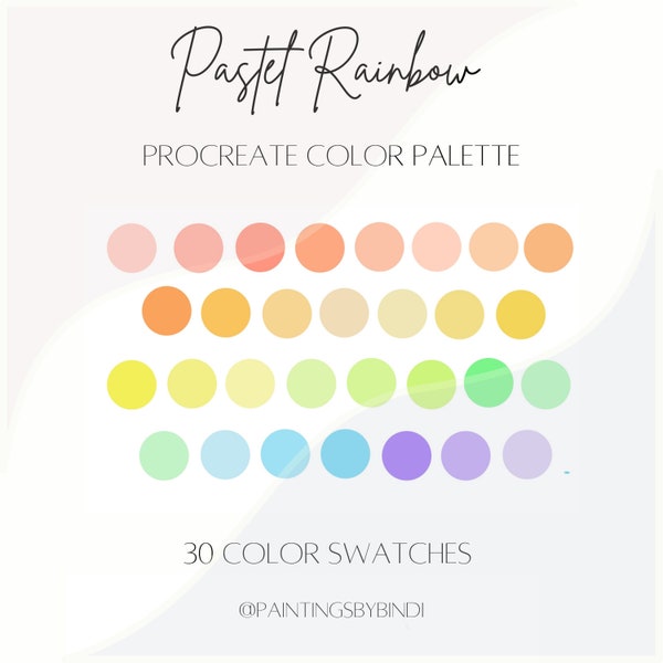 Pastel Rainbow Procreate Color Palette | 30 color swatches | iPad illustration tools | Colorful Palette | Bright Colors | Hand Lettering