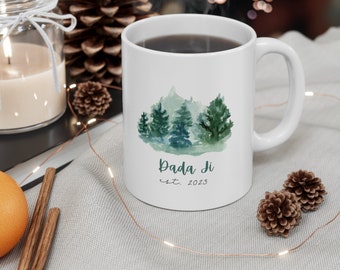 Custom Dada Ji Pregnancy Announcement Mug | Mugs with EST and Year | Punjabi Mugs | Gift for Grandfather to be | Green Forest Mug