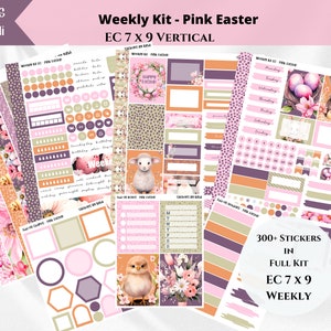 Erin Condren Weekly Kit Stickers - Rosa Ostern | Vertikales Layout | Planer-Kit | Wöchentliche Verbreitung Aufkleber | Osterhasen Sticker Kit