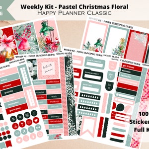 Weekly Kit Planner Stickers - Pastel Christmas Floral | Vertical Layout | Happy Planner Classic | Weekly Spread Stickers | HP Weekly Kit