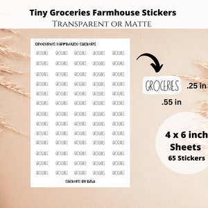 Petits autocollants d'épicerie - Style campagnard | Petits autocollants | Stickers fonctionnels | Étiquettes d'épicerie | Stickers minimalistes |