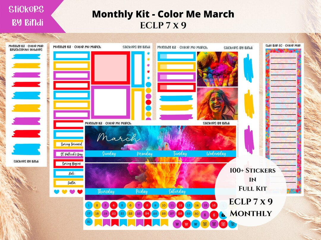 Color Me March Monthly Sticker Kit for Erin Condren Life Planner | Holi ...