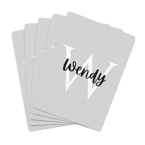 Grijze en zwarte aangepaste naam speelkaarten | Eerste speelkaarten | Gepersonaliseerde kaarten | Monogram kaarten | Kerstcadeau | Verjaardagscadeau