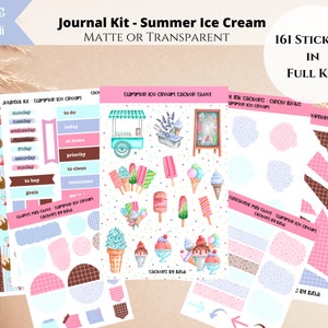 Summer Ice Cream Journal Kit Stickers | Summer Planner Stickers | Bujo Weekly Spread Stickers | Deco, Torn Page Stickers, Washi, Dots