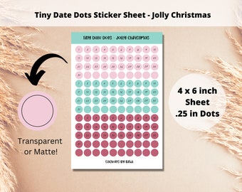 Tiny Date Dots Sticker Sheet - Jolly Christmas| Date Covers Stickers | Functional Planner Stickers | Monthly Date Sticker| Transparent Matte