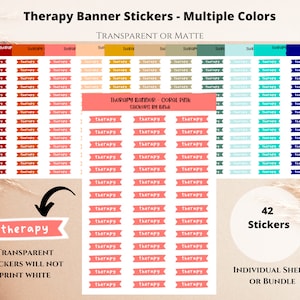 Small Therapy Banner Stickers - Multiple Colors | Therapy Planner Stickers | Journal Stickers | 1 inch header sticker | Transparent Matte