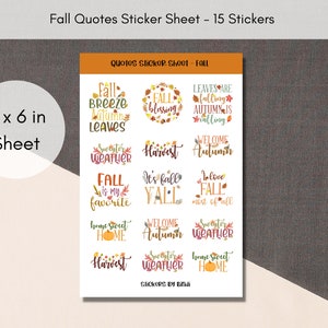 Fall Quotes Sticker Sheet | Quotes Planner Stickers | Assorted Quote Stickers | Cute Autumn Journal Stickers | Fall Deco Stickers