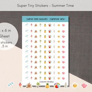 Summer Time Tiny Stickers | Cute Planner Stickers | Teeny Assorted Stickers | Summer Micro Bullet Point | Embellishment Journal stickers