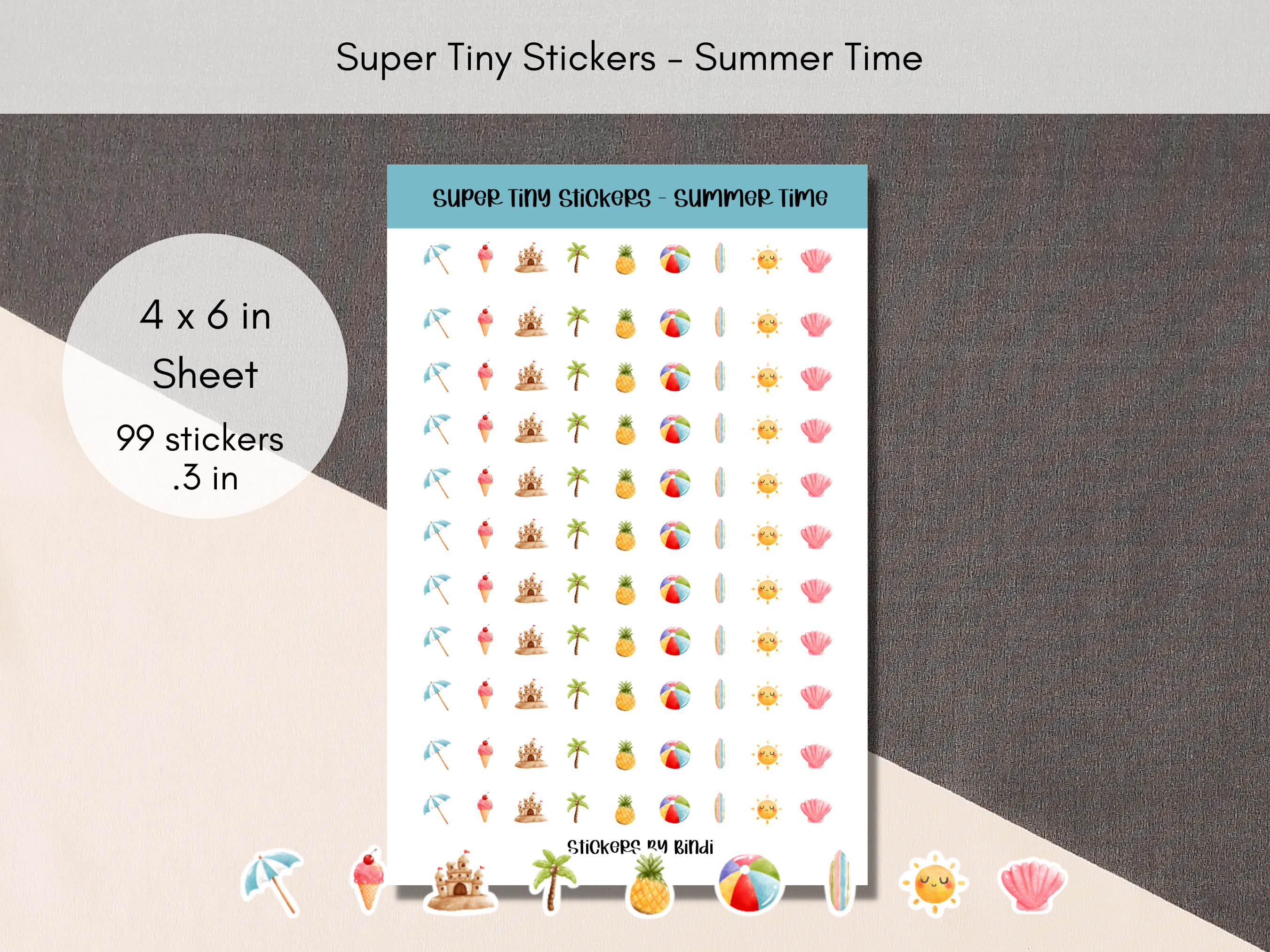 Summer Time Tiny Stickers Cute Planner Stickers Teeny Assorted Stickers  Summer Micro Bullet Point Embellishment Journal Stickers 