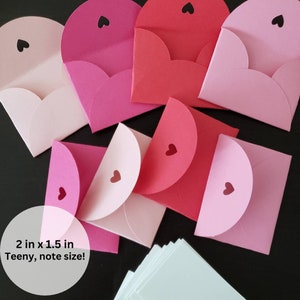 Teeny Tiny Envelopes | Valentine Love Notes With Heart Cut Out | Vday Gift Tags | Little Love Notes | Wedding Favors | Handmade in USA