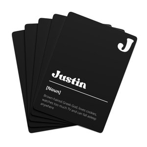 Presente engraçado e único para ele, cartas de baralho pretas com definição de nome personalizadas | Presentes com definição de dicionário | Baralho de cartas com nome personalizado preto