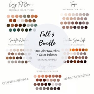 Ensemble de palette de couleurs Procreate d&#39;automne | 150 échantillons de couleurs | Outils d&#39;illustration iPad | Couleurs d&#39;automne | Palettes de couleurs neutres