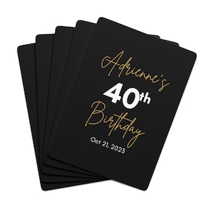 40th Birthday Custom Playing Cards | Poker Card Deck | Black and Gold Personalized Cards With Name | 40 Birthday Party Favor
