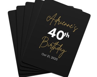 40th Birthday Custom Playing Cards | Poker Card Deck | Black and Gold Personalized Cards With Name | 40 Birthday Party Favor
