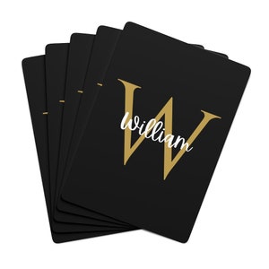 Zwarte en gouden speelkaarten met aangepaste naam | Initiaal speelkaarten | Gepersonaliseerde kaarten | Monogramkaarten | Kerstcadeau | Verjaardagscadeau