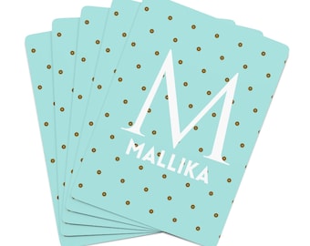 Mint and Brown Polka Dot Custom Name Playing Cards | Initial Playing Cards | Personalized Cards | Monogram Playing Cards | Adult Card Deck