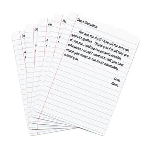 Custom Personal Note Playing Cards | Notebook Paper Card Deck | Letter to Loved One | Personalized Gift for Father’s Day | Graduation Gift