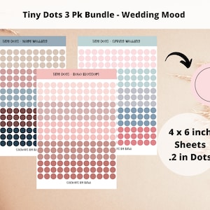 Tiny Dot Stickers 3pk Bundle - Wedding Mood | Transparent or matte Circle Stickers | .2 inch Planner Dots |Journal Dots | Pink Bullet Point