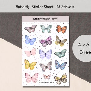 Butterfly Sticker Sheet | Floral Planner Stickers | Assorted Flower Stickers | Cute Watercolor Journal Stickers | Variety Deco Stickers